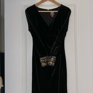Vince Camuto Embellished Cuff Velvet Stretch Gown